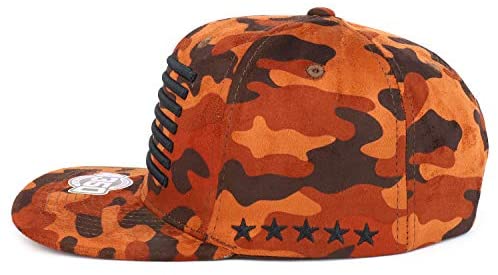 Trendy Apparel Shop USA Flag Embroidered Suede Camouflage Flatbill Snapback Cap