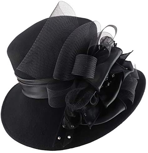 Trendy Apparel Shop Rhinestone Accent Horsehair Bow Trim Wool Dress Hat