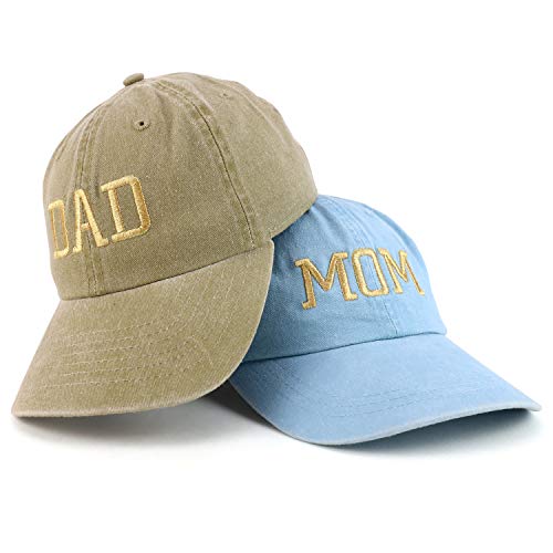 Trendy Apparel Shop Capital Gold Thread Mom and Dad Pigment Dyed 2 Pc Cap Set