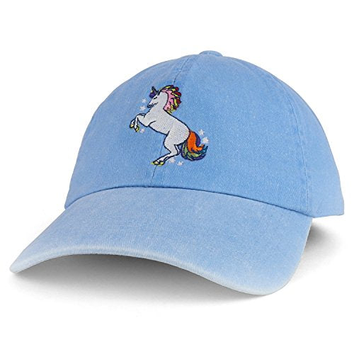 Trendy Apparel Shop Multi Colored Unicorn Embroidered Cotton Washed Baseball Cap