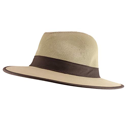 Trendy Apparel Shop Men's Cotton Canvas Mesh Crown Wide Brim Fedora Hat