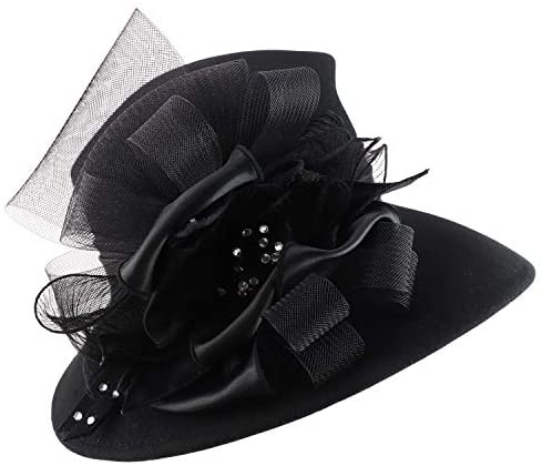 Trendy Apparel Shop Rhinestone Accent Horsehair Bow Trim Wool Dress Hat