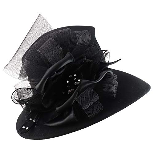 Trendy Apparel Shop Rhinestone Accent Horsehair Bow Trim Wool Dress Hat