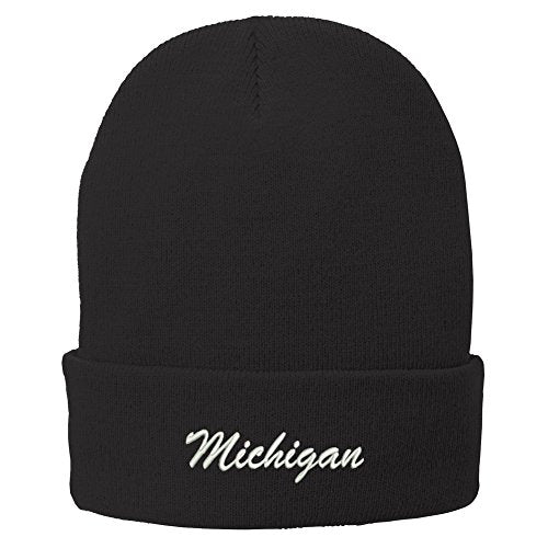 Trendy Apparel Shop Michigan Embroidered Winter Folded Long Beanie