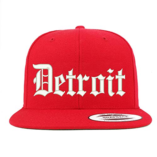 Trendy Apparel Shop Old English Font Detroit City Embroidered Flat Bill Cap