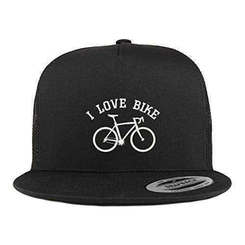 Trendy Apparel Shop I Love Bike Embroidered 5 Panel Flatbill Mesh Cap