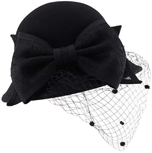 Trendy Apparel Shop Wool Felt Lace Bow Cloche Hat with Mesh Net