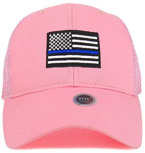 Trendy Apparel Shop Thin Blue Line USA Flag Embroidered Trucker Mesh Cap