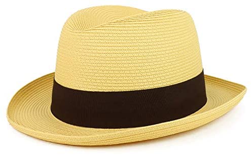 Trendy Apparel Shop Men's Feather Grosgrain hat Band Paper Braid Fedora Hat