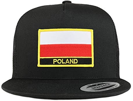 Trendy Apparel Shop Poland Flag 5 Panel Flatbill Trucker Mesh Snapback Cap