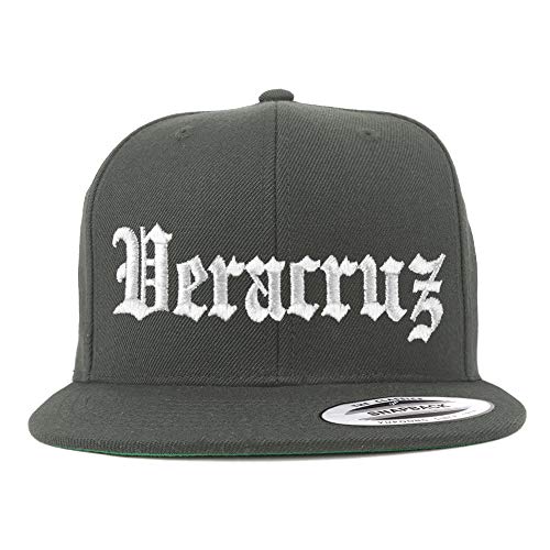 Trendy Apparel Shop Old English Veracruz White Embroidered Flatbill Snapback Baseball Cap