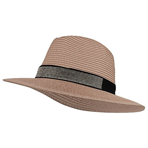 Trendy Apparel Shop Women's Paper Straw Panama Hat with Rhinestone Band