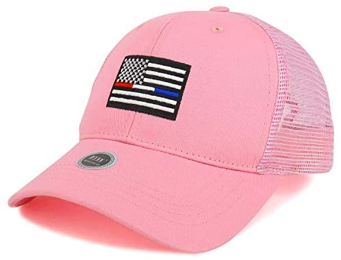 Trendy Apparel Shop Thin Red Blue Line USA Flag Embroidered Trucker Mesh Cap