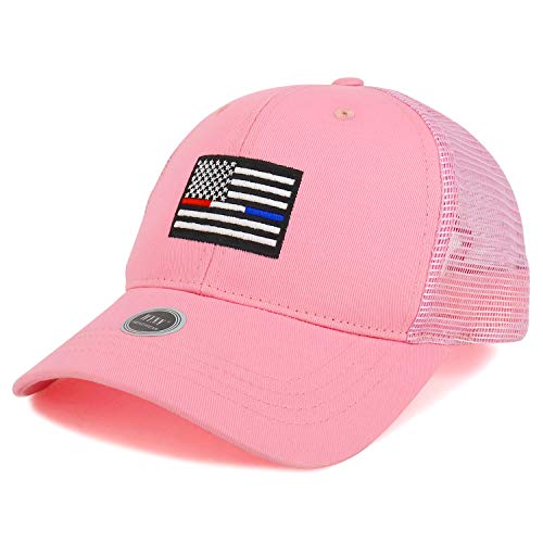Trendy Apparel Shop Thin Red Blue Line USA Flag Embroidered Trucker Mesh Cap