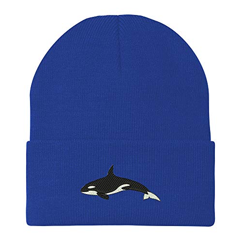 Trendy Apparel Shop Orca Killer Whale Embroidered Winter Long Cuff Beanie