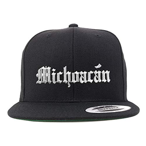 Trendy Apparel Shop Old English Michoacan White Embroidered Flatbill Snapback Baseball Cap