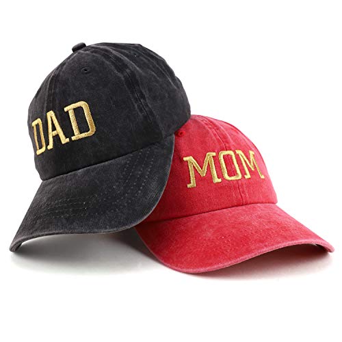 Trendy Apparel Shop Capital Gold Thread Mom and Dad Pigment Dyed 2 Pc Cap Set