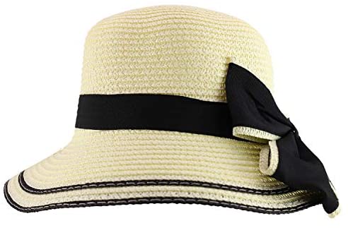 Trendy Apparel Shop Youth Girl's Bow Trim Paper Braid Cloche Sun Hat