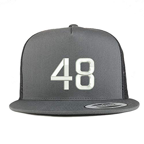 Trendy Apparel Shop Number 48 Embroidered 5 Panel Flatbill Trucker Mesh Cap