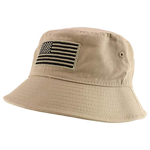 Trendy Apparel Shop US American Flag Embroidered Cotton Bucket Hat