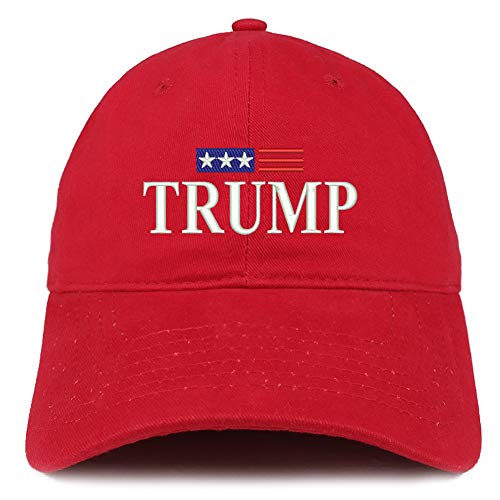 Trendy Apparel Shop Trump Small Flag Embroidered 100% Cotton Adjustable Cap Dad Hat