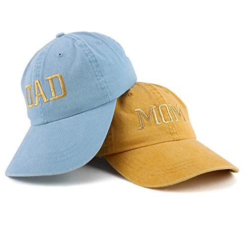 Trendy Apparel Shop Capital Gold Thread Mom and Dad Pigment Dyed 2 Pc Cap Set