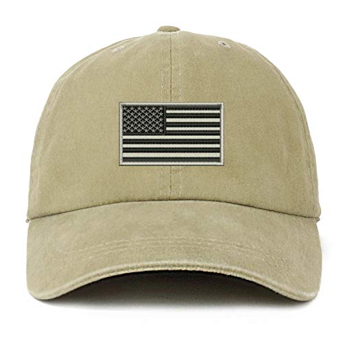Trendy Apparel Shop XXL USA Grey Flag Embroidered Unstructured Washed Pigment Dyed Baseball Cap