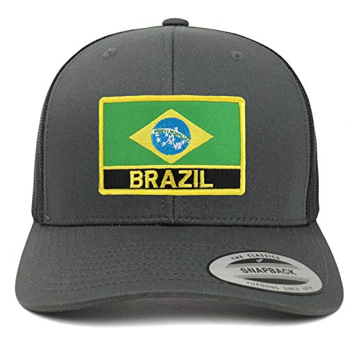 Trendy Apparel Shop Flexfit XXL Brazil Flag Retro Trucker Mesh Cap