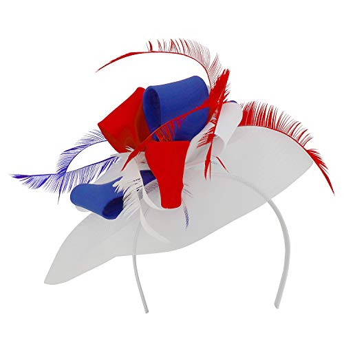 Trendy Apparel Shop Three Tone Patriotic USA Multi Bow Mesh Net Fascinator