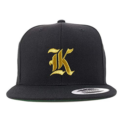 Trendy Apparel Shop Old English Gold K Embroidered Snapback Flatbill Baseball Cap