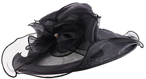 Trendy Apparel Shop Ladies Fashion Ruffled Brim Crystal Trim Organza Hat