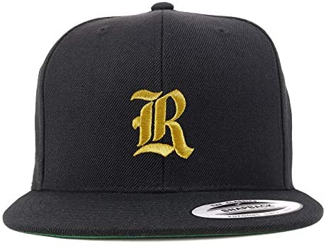 Trendy Apparel Shop Old English Gold R Embroidered Snapback Flatbill Baseball Cap