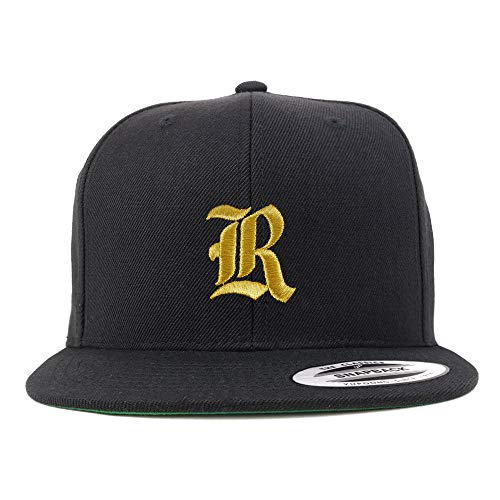 Trendy Apparel Shop Old English Gold R Embroidered Snapback Flatbill Baseball Cap