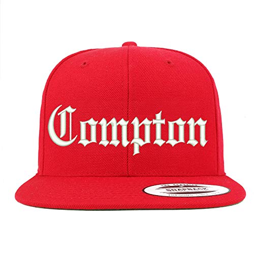 Trendy Apparel Shop Old English Font Compton City Embroidered Flat Bill Cap