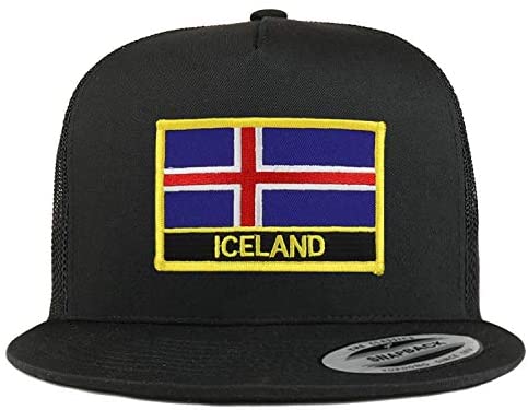 Trendy Apparel Shop Flexfit XXL Iceland Flag 5 Panel Flatbill Trucker Mesh Snapback Cap