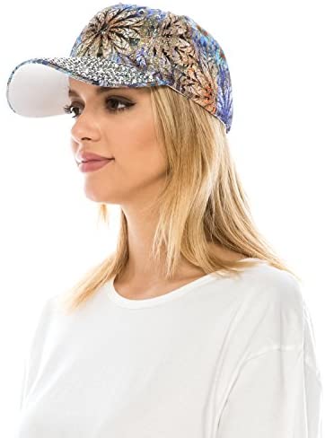 Trendy Apparel Shop Bling Studs Flower Glitter Structured Adjustable Baseball Cap