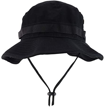 Trendy Apparel Shop Solid Color Outdoor Hunting Boonie with Chin Strip