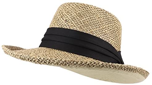 Trendy Apparel Shop Seagrass Straw Mesh Gambler Hat with Black Hat Band - Natural