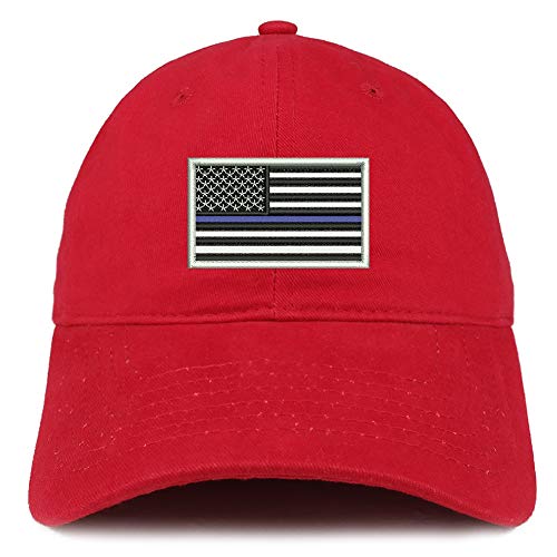 Trendy Apparel Shop US American Flag Thin Blue Embroidered Soft Cotton Cap