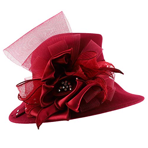Trendy Apparel Shop Rhinestone Accent Horsehair Bow Trim Wool Dress Hat