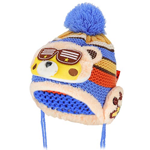 Trendy Apparel Shop Kid's Racoon Animal Fur Trimmed Pom Knit Beanie Hat