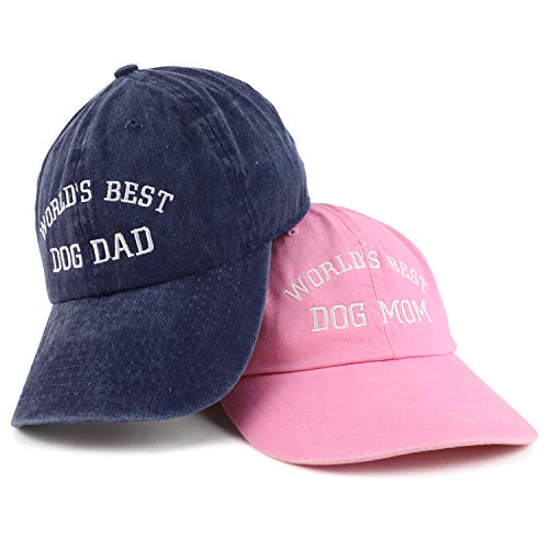 Trendy Apparel Shop World's Best Dog Mom and Dad Ever Pigment Dyed 2 Pc Cap Set