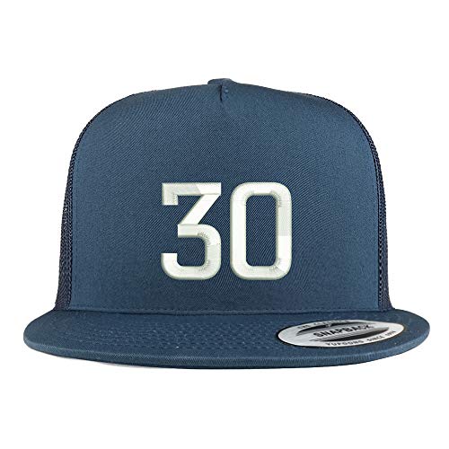 Trendy Apparel Shop Number 30 Embroidered 5 Panel Flatbill Trucker Mesh Cap