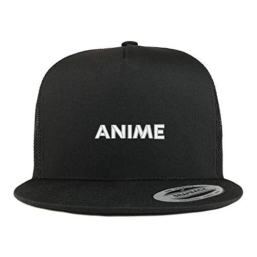 Trendy Apparel Shop Anime Adjustable Embroidered 5 Panel Flatbill Trucker Mesh Snapback Cap