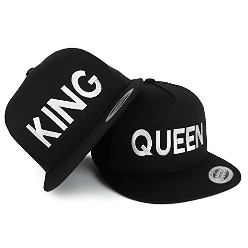Trendy Apparel Shop King and Queen Embroidered 5 Panel Flat Bill Mesh Cap