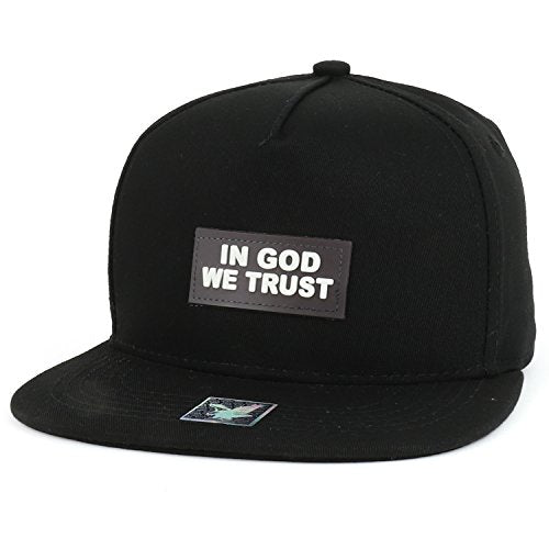 Trendy Apparel Shop in God We Trust Text Rubber Patched Flatbill Snapback Cap