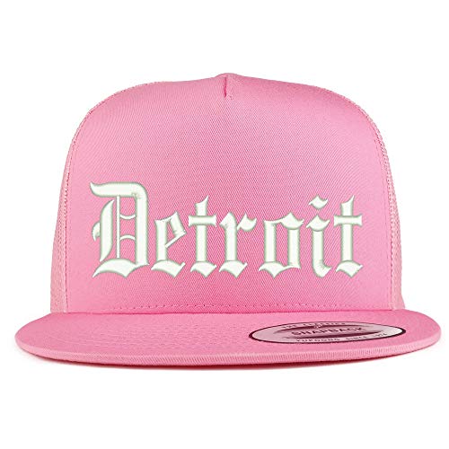 Trendy Apparel Shop Old English Font Detroit City Embroidered 5 Panel Mesh Cap
