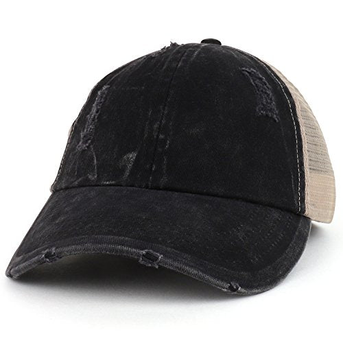 Trendy Apparel Shop Ladies Ponytails Unstructured Distressed Mesh Back Trucker Cap