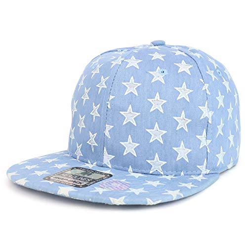 Trendy Apparel Shop Distressed Stars Printed Flatbill Snapback Baseball Cap - Blue
