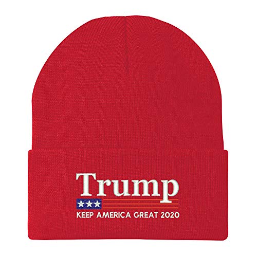 Trendy Apparel Shop Trump Keep America Great 2020 Flag Embroidered Winter Knitted Long Beanie